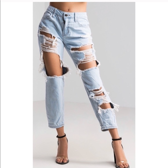Light Distressed Crop Boyfriend Jeans - Picture 1 of 5
